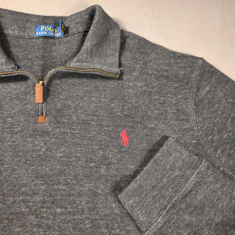 Polo Ralph Lauren Mens XL Charcoal Gray Heather Quarter Zip Pullover Sweater